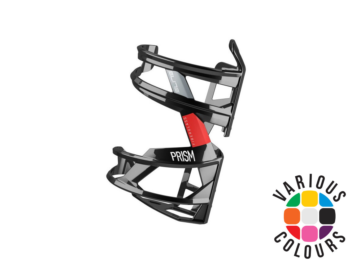 Elite Prism Bottle Cage Black Gloss/White Logo Right for Cages 3 Elite Prism Bottle Cage Black Gloss/White Logo Right for Cages